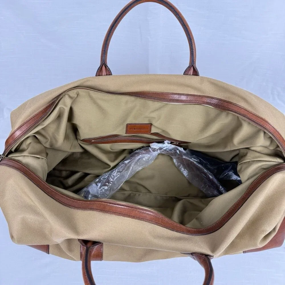 Polo Ralph Lauren Duffle Bag Safari XL Tan Cognac Canvas Leather  (23 x 12 x 10)